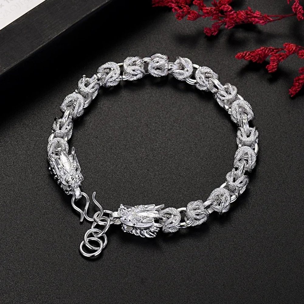 WoW Men's 8 Inch Dragon's Head's Style Bracelet Stamped  .925 Sterling Silver - Picture 3 of 5